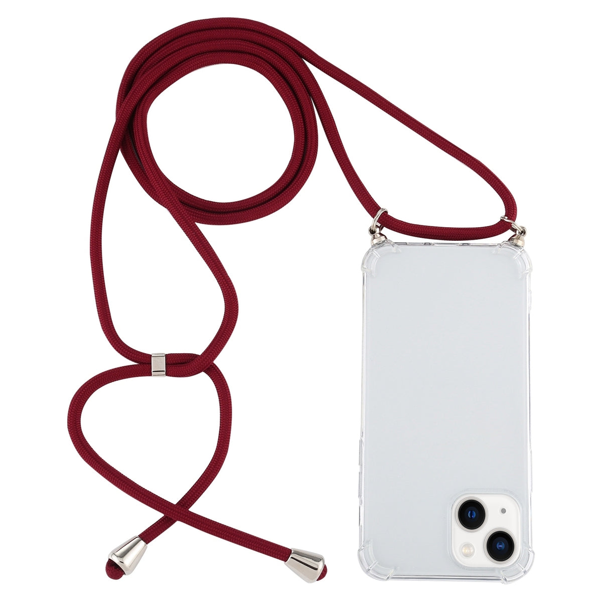 ELECTROPRIME For iPhone 15 Four-Corner Shockproof Transparent TPU Case with Lanyard(Wine Red)