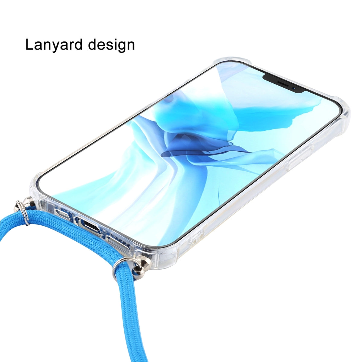 ELECTROPRIME For iPhone 15 Four-Corner Shockproof Transparent TPU Case with Lanyard(Blue)