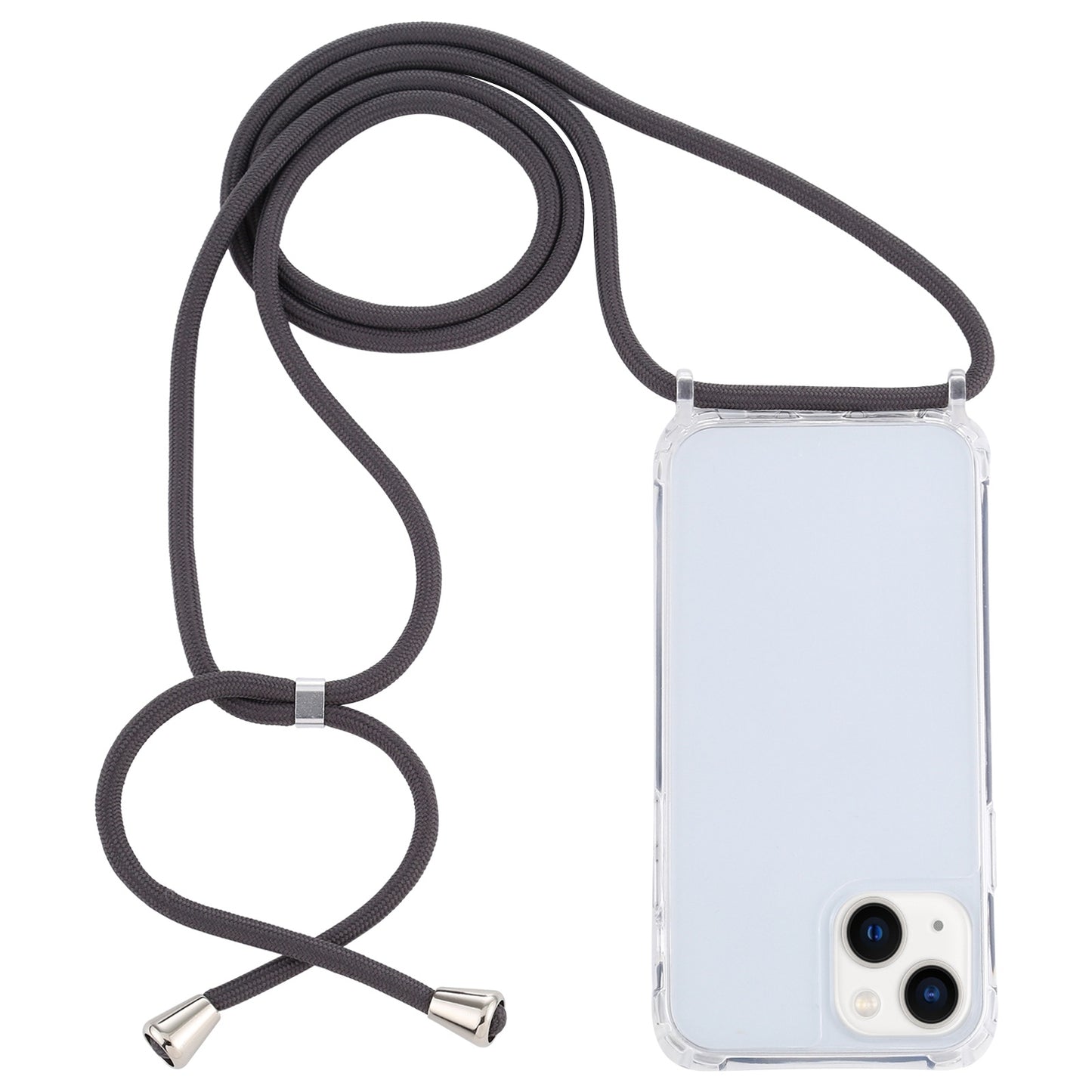 ELECTROPRIME For iPhone 15 Transparent Acrylic Airbag Shockproof Phone Protective Case with Lanyard(Dark Grey)