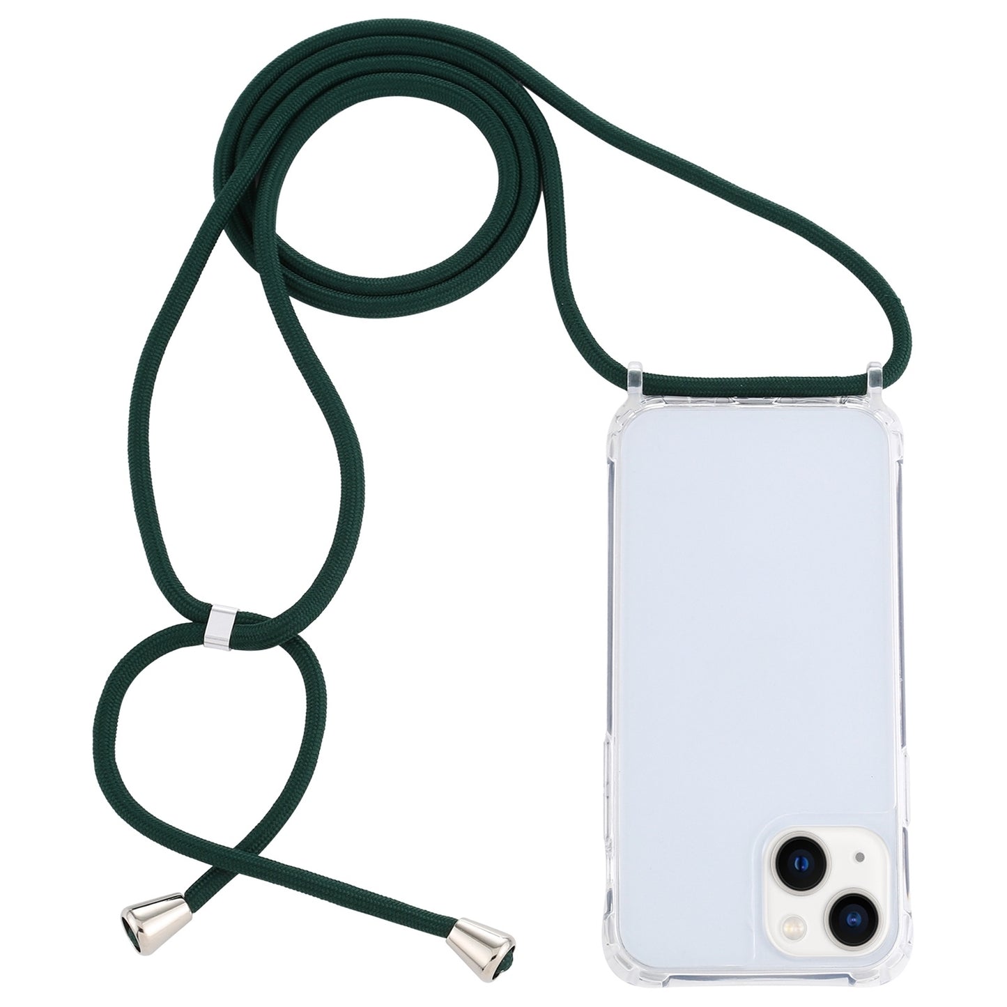 ELECTROPRIME For iPhone 15 Transparent Acrylic Airbag Shockproof Phone Protective Case with Lanyard(Dark Green)