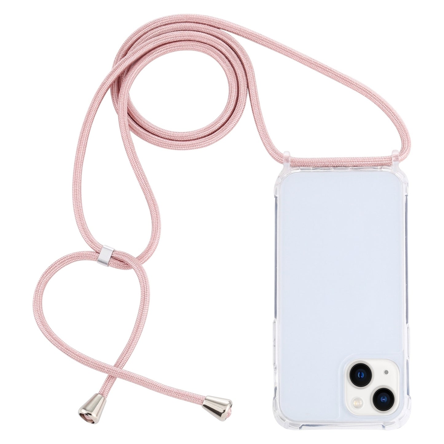 ELECTROPRIME For iPhone 15 Transparent Acrylic Airbag Shockproof Phone Protective Case with Lanyard(Rose Gold)