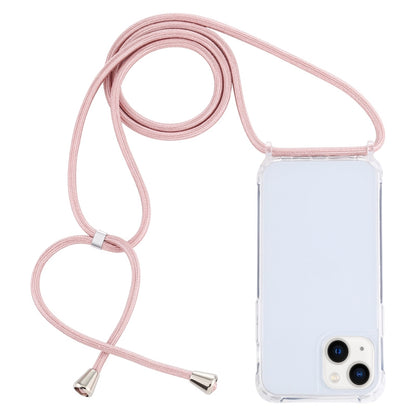 ELECTROPRIME For iPhone 15 Transparent Acrylic Airbag Shockproof Phone Protective Case with Lanyard(Rose Gold)