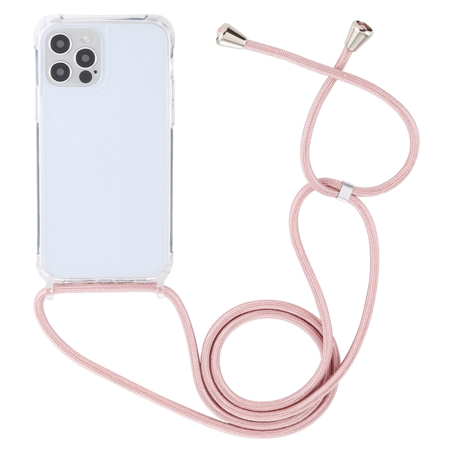 ELECTROPRIME For iPhone 15 Transparent Acrylic Airbag Shockproof Phone Protective Case with Lanyard(Rose Gold)