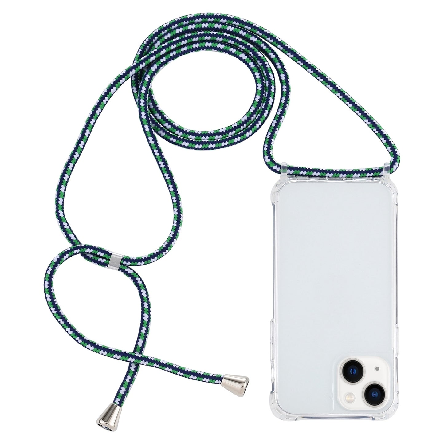 ELECTROPRIME For iPhone 15 Transparent Acrylic Airbag Shockproof Phone Protective Case with Lanyard(Green White Blue)
