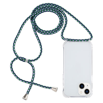 ELECTROPRIME For iPhone 15 Transparent Acrylic Airbag Shockproof Phone Protective Case with Lanyard(Green White Blue)