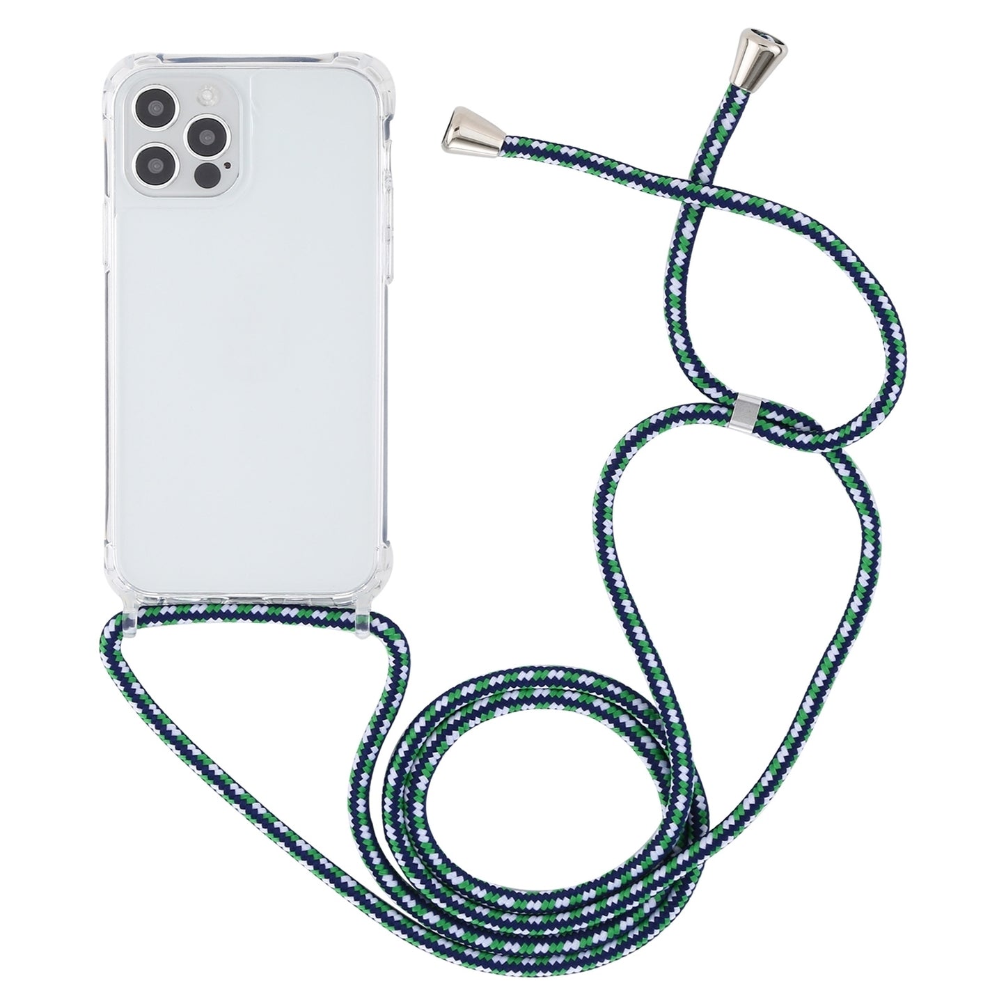 ELECTROPRIME For iPhone 15 Transparent Acrylic Airbag Shockproof Phone Protective Case with Lanyard(Green White Blue)