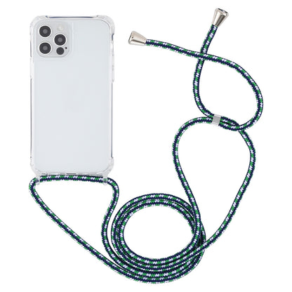 ELECTROPRIME For iPhone 15 Transparent Acrylic Airbag Shockproof Phone Protective Case with Lanyard(Green White Blue)