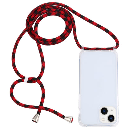ELECTROPRIME For iPhone 15 Transparent Acrylic Airbag Shockproof Phone Protective Case with Lanyard(Red Black)