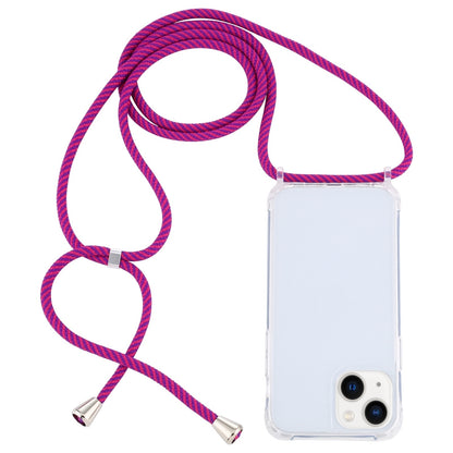 ELECTROPRIME For iPhone 15 Transparent Acrylic Airbag Shockproof Phone Protective Case with Lanyard(Rose Purple)