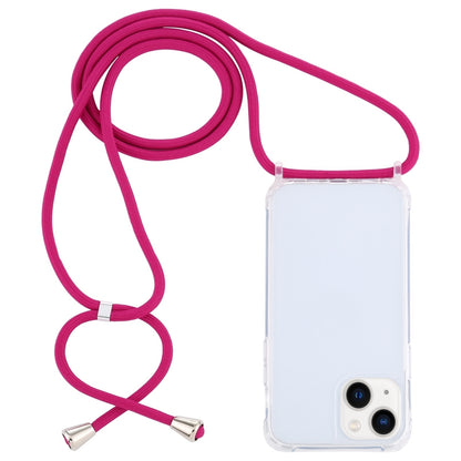 ELECTROPRIME For iPhone 15 Transparent Acrylic Airbag Shockproof Phone Protective Case with Lanyard(Rose Red)