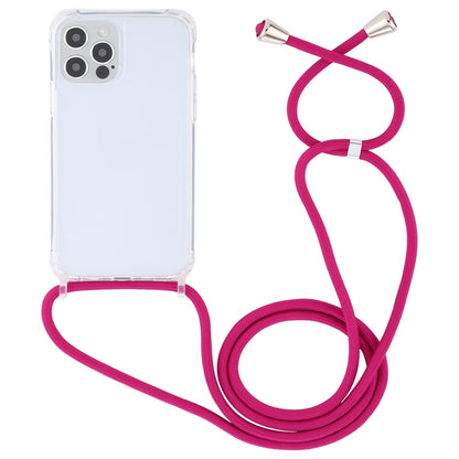 ELECTROPRIME For iPhone 15 Transparent Acrylic Airbag Shockproof Phone Protective Case with Lanyard(Rose Red)