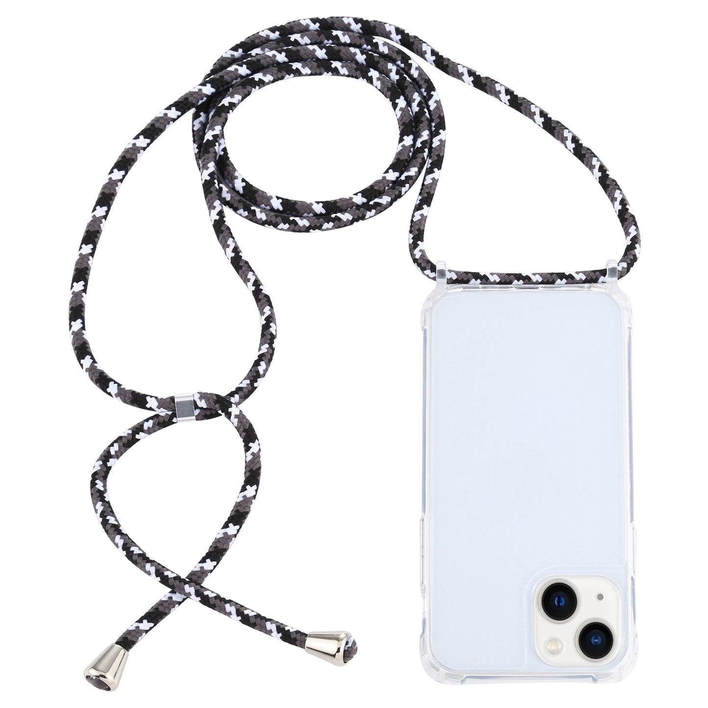 ELECTROPRIME For iPhone 15 Transparent Acrylic Airbag Shockproof Phone Protective Case with Lanyard(Black White Grey)
