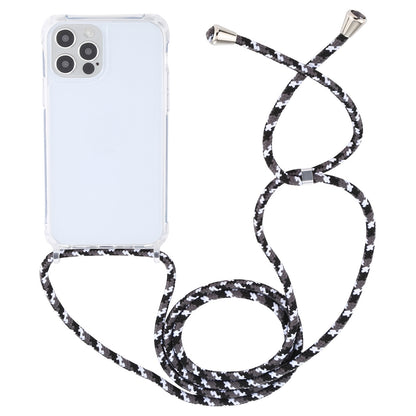 ELECTROPRIME For iPhone 15 Transparent Acrylic Airbag Shockproof Phone Protective Case with Lanyard(Black White Grey)