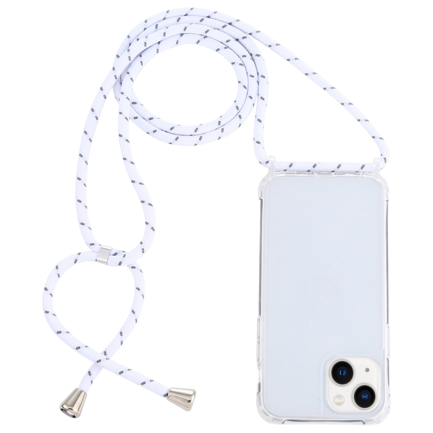 ELECTROPRIME For iPhone 15 Transparent Acrylic Airbag Shockproof Phone Protective Case with Lanyard(White Grey Rough Grain)