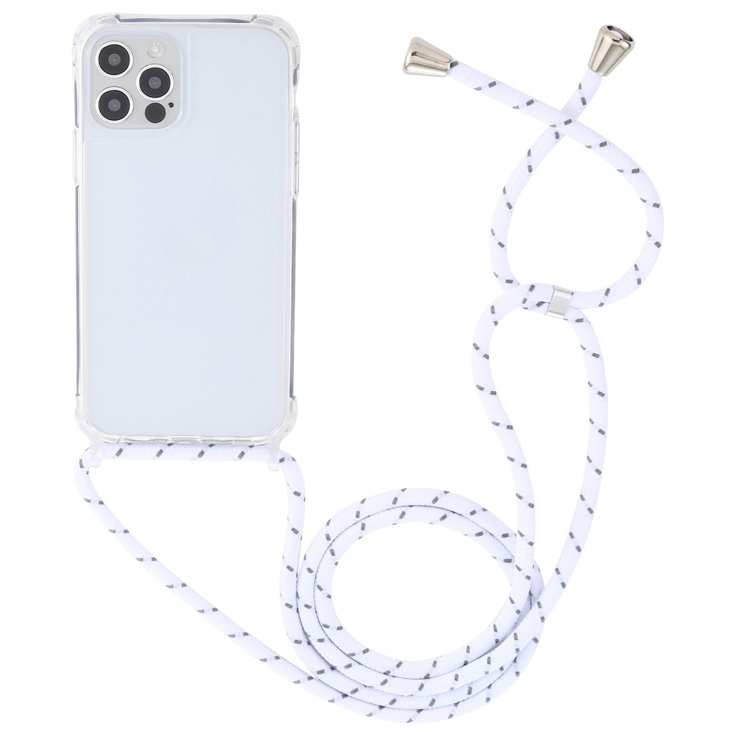ELECTROPRIME For iPhone 15 Transparent Acrylic Airbag Shockproof Phone Protective Case with Lanyard(White Grey Rough Grain)