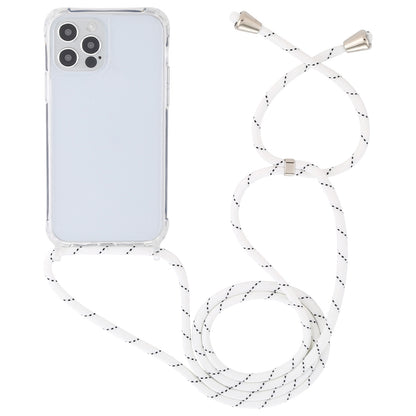 ELECTROPRIME For iPhone 15 Transparent Acrylic Airbag Shockproof Phone Protective Case with Lanyard(White Grey Fine Lines)