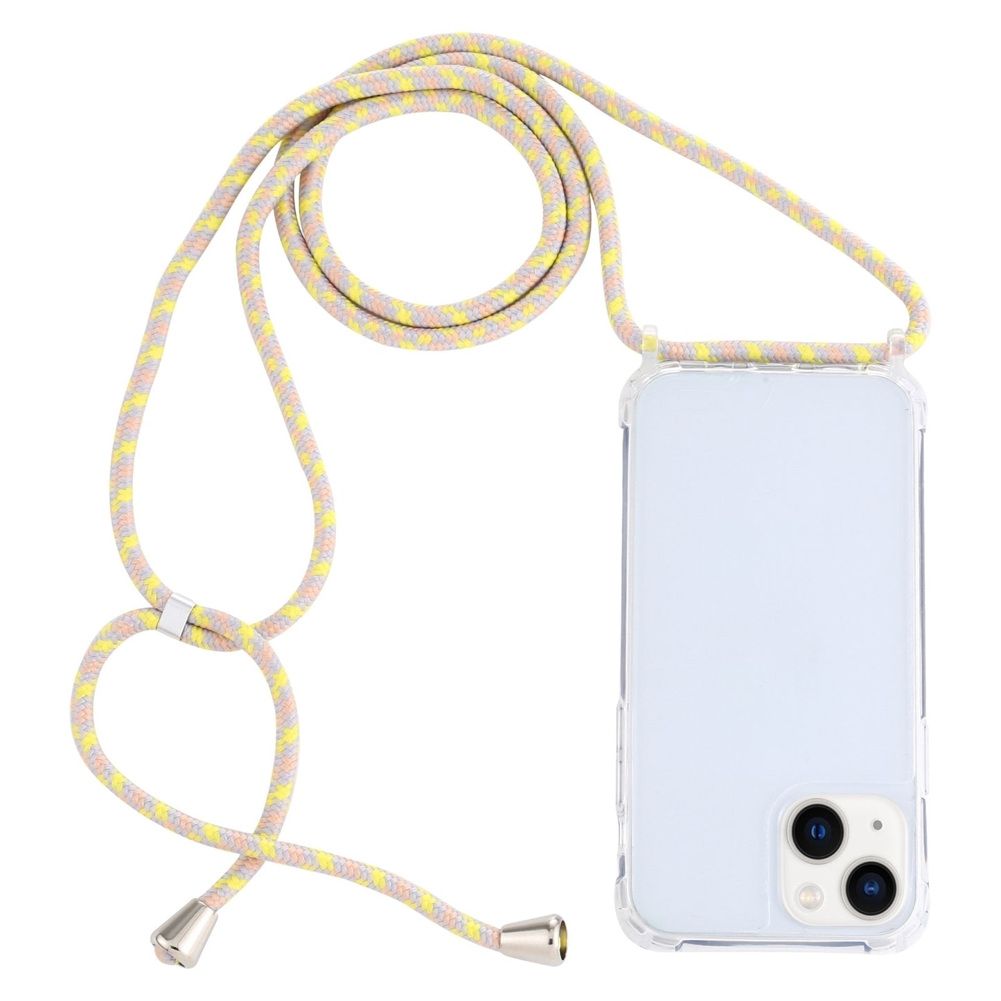 ELECTROPRIME For iPhone 15 Transparent Acrylic Airbag Shockproof Phone Protective Case with Lanyard(Yellow Pink Grey)