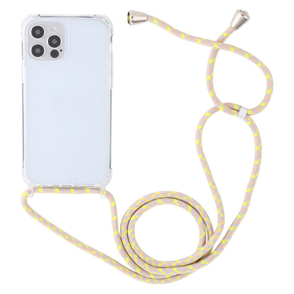 ELECTROPRIME For iPhone 15 Transparent Acrylic Airbag Shockproof Phone Protective Case with Lanyard(Yellow Pink Grey)