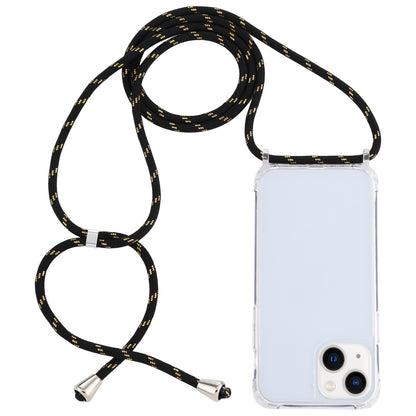 ELECTROPRIME For iPhone 15 Transparent Acrylic Airbag Shockproof Phone Protective Case with Lanyard(Black Gold)