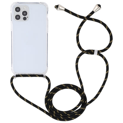 ELECTROPRIME For iPhone 15 Transparent Acrylic Airbag Shockproof Phone Protective Case with Lanyard(Black Gold)