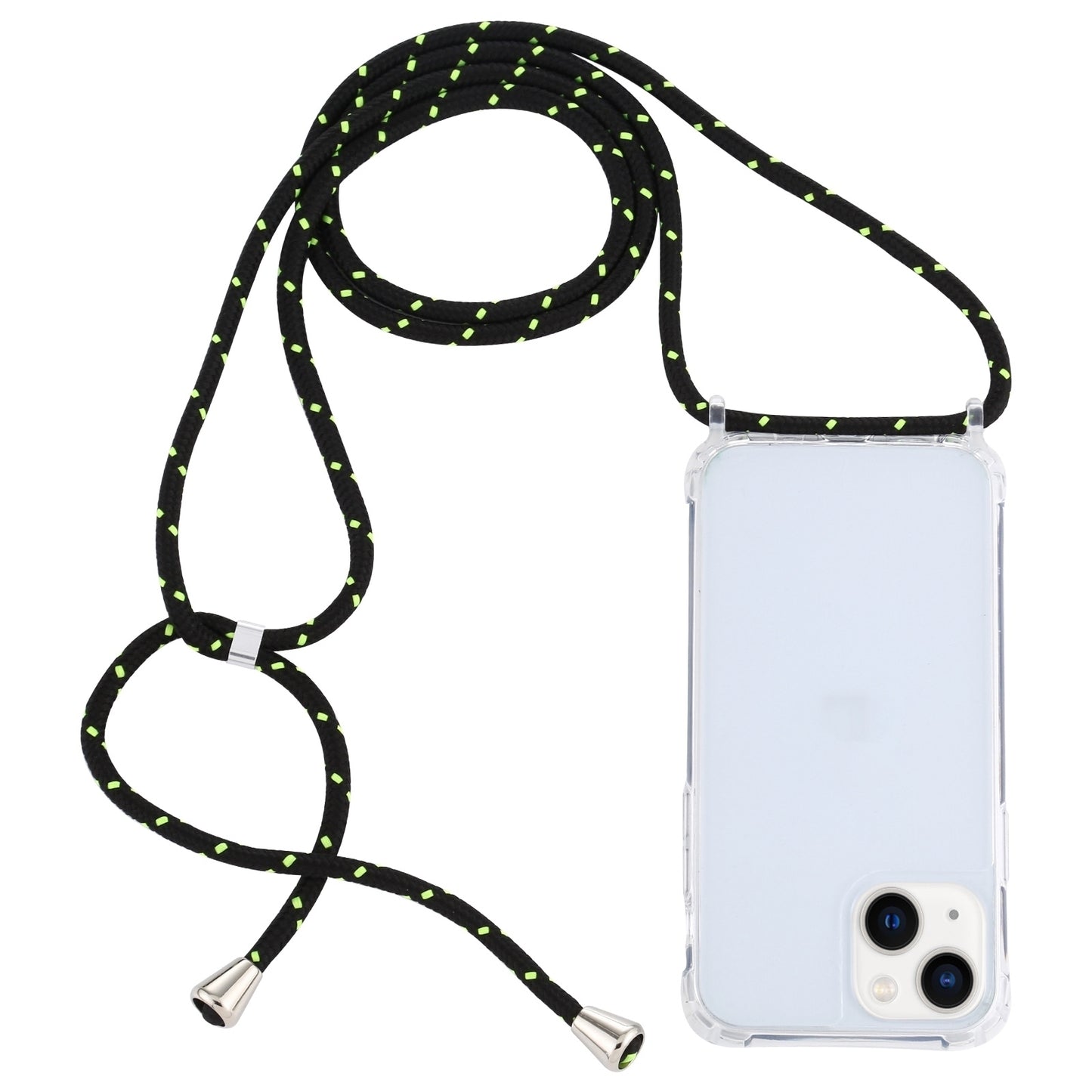 ELECTROPRIME For iPhone 15 Transparent Acrylic Airbag Shockproof Phone Protective Case with Lanyard(Black Green)