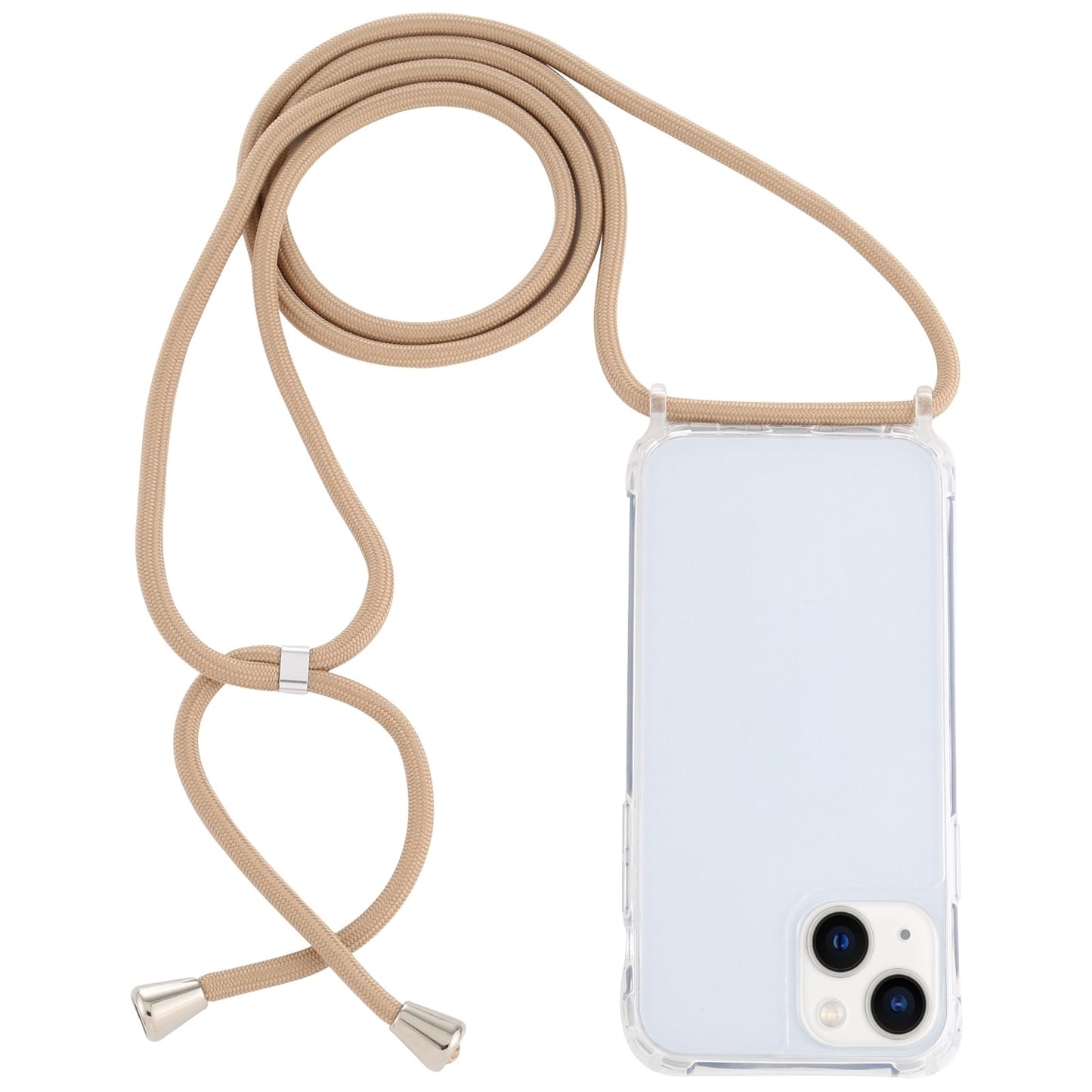 ELECTROPRIME For iPhone 15 Transparent Acrylic Airbag Shockproof Phone Protective Case with Lanyard(Camel)