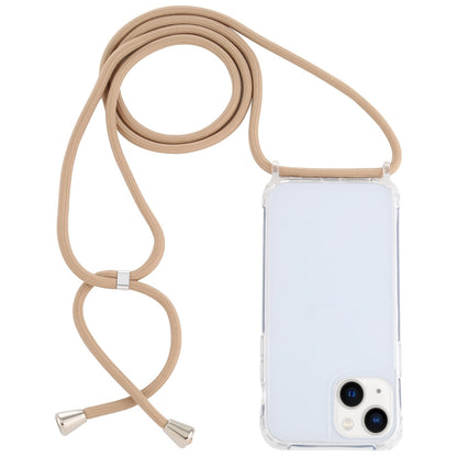 ELECTROPRIME For iPhone 15 Transparent Acrylic Airbag Shockproof Phone Protective Case with Lanyard(Camel)
