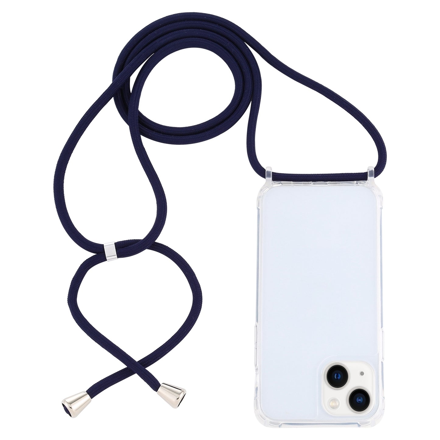 ELECTROPRIME For iPhone 15 Transparent Acrylic Airbag Shockproof Phone Protective Case with Lanyard(Navy Blue)
