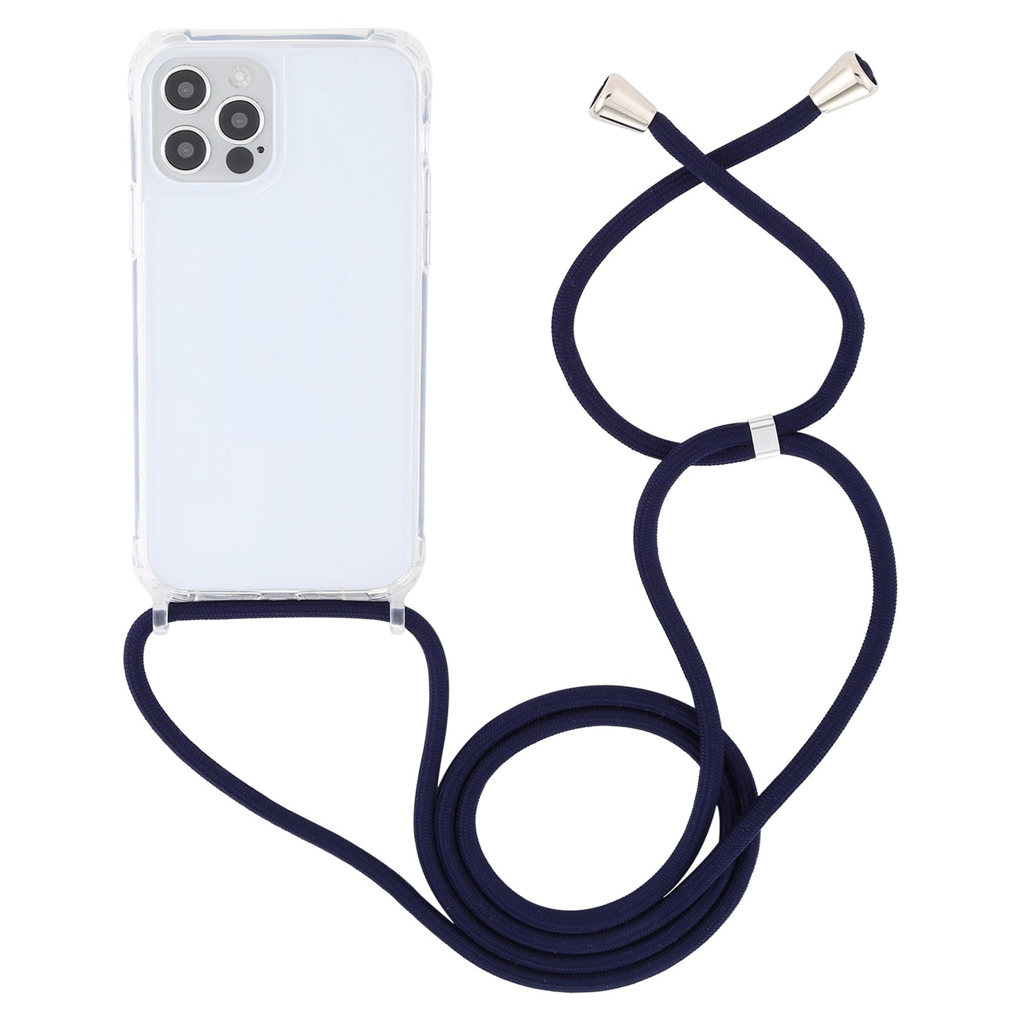 ELECTROPRIME For iPhone 15 Transparent Acrylic Airbag Shockproof Phone Protective Case with Lanyard(Navy Blue)