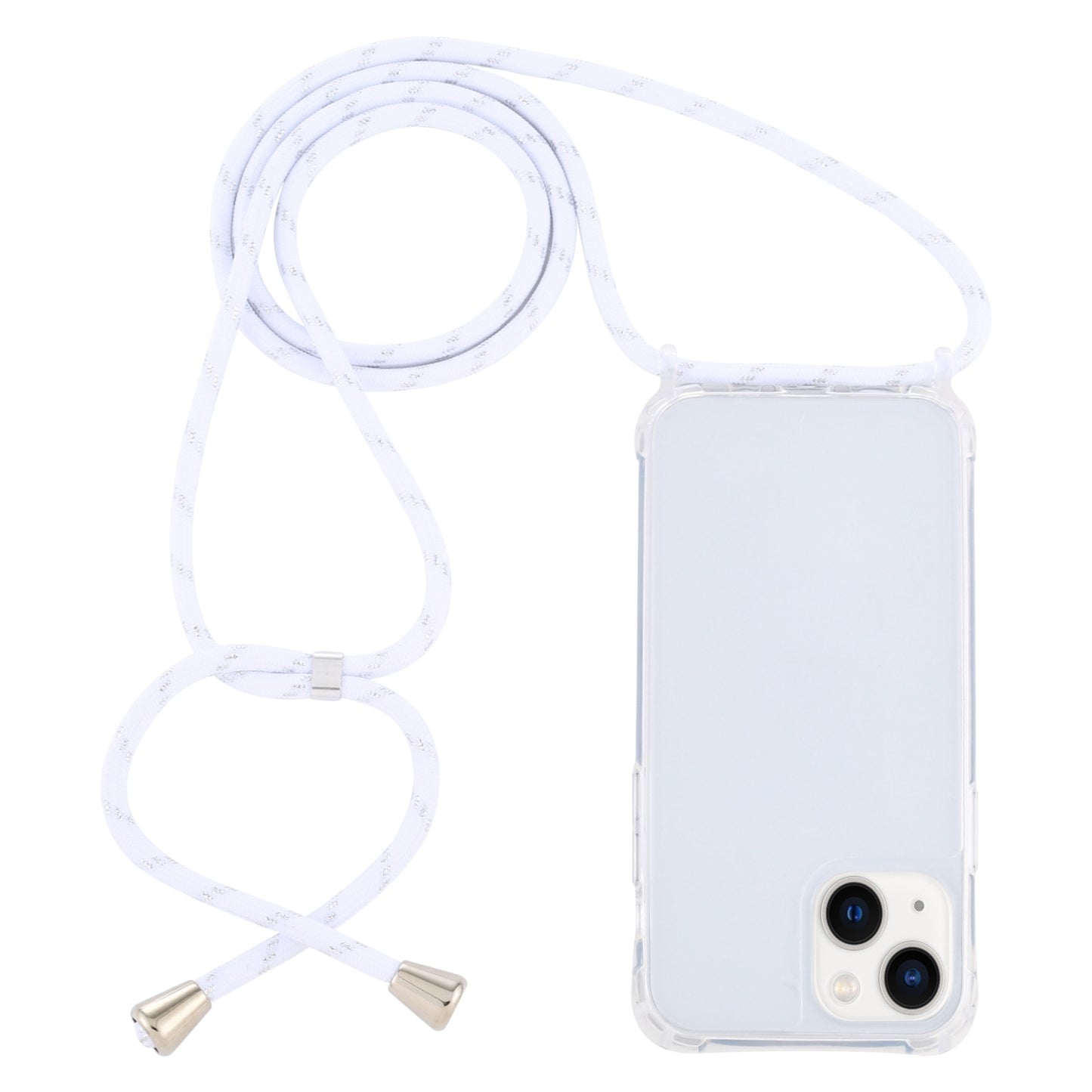 ELECTROPRIME For iPhone 15 Transparent Acrylic Airbag Shockproof Phone Protective Case with Lanyard(White Gold)