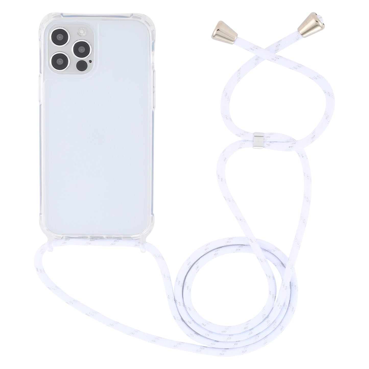 ELECTROPRIME For iPhone 15 Transparent Acrylic Airbag Shockproof Phone Protective Case with Lanyard(White Gold)