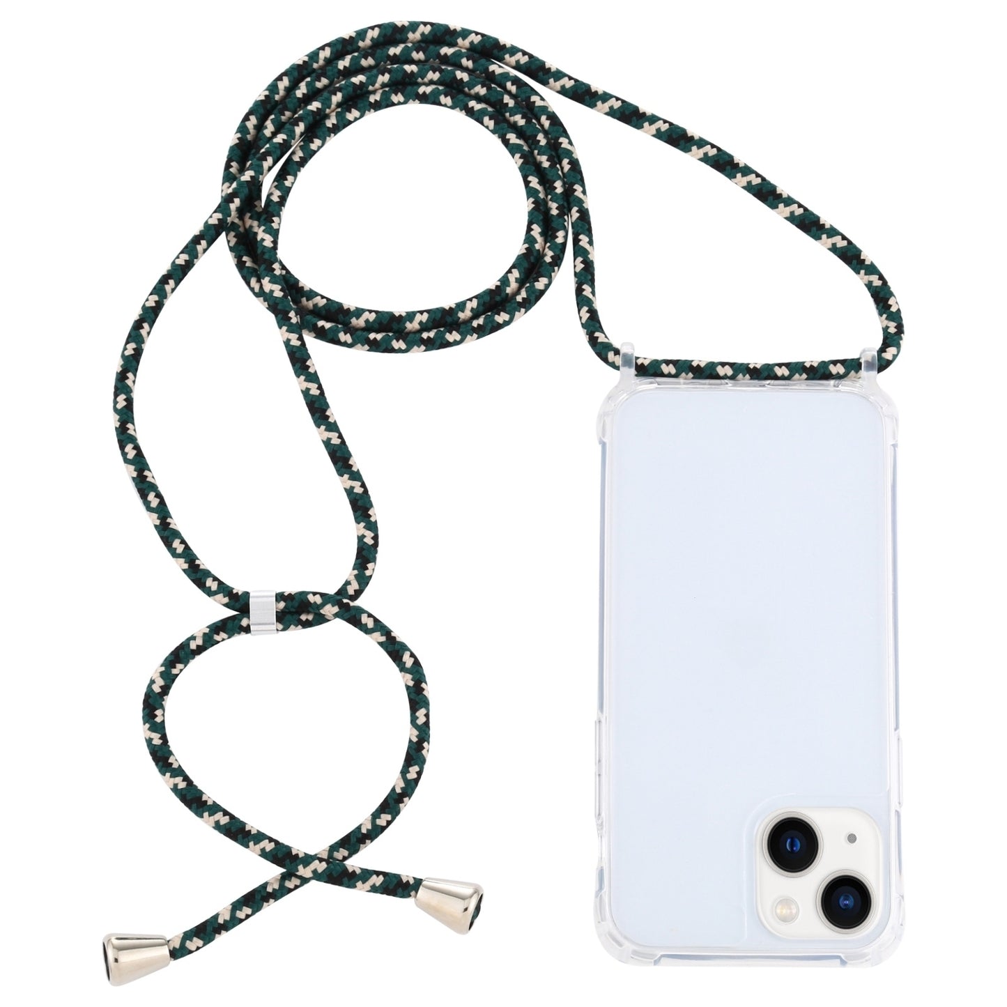 ELECTROPRIME For iPhone 15 Transparent Acrylic Airbag Shockproof Phone Protective Case with Lanyard(Green Beige Black)