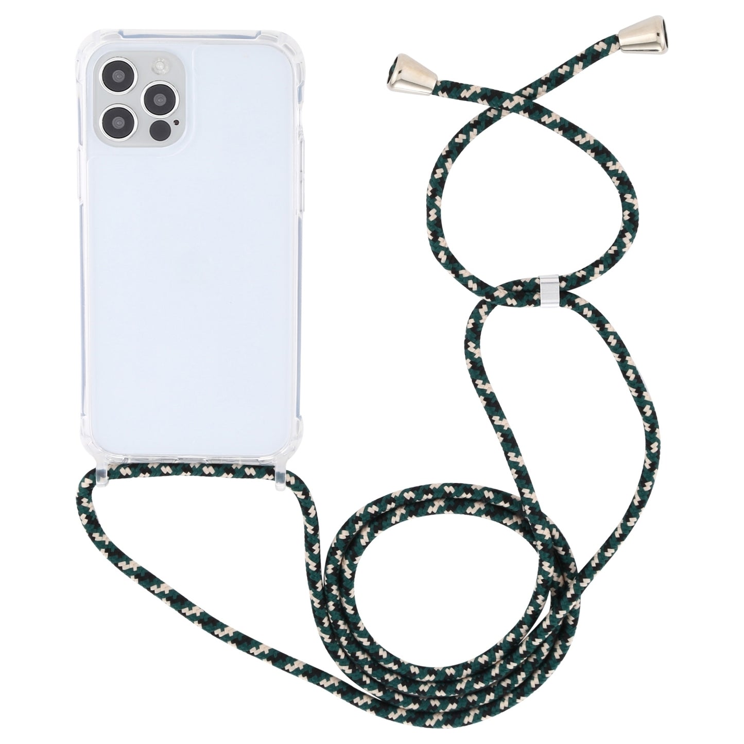 ELECTROPRIME For iPhone 15 Transparent Acrylic Airbag Shockproof Phone Protective Case with Lanyard(Green Beige Black)