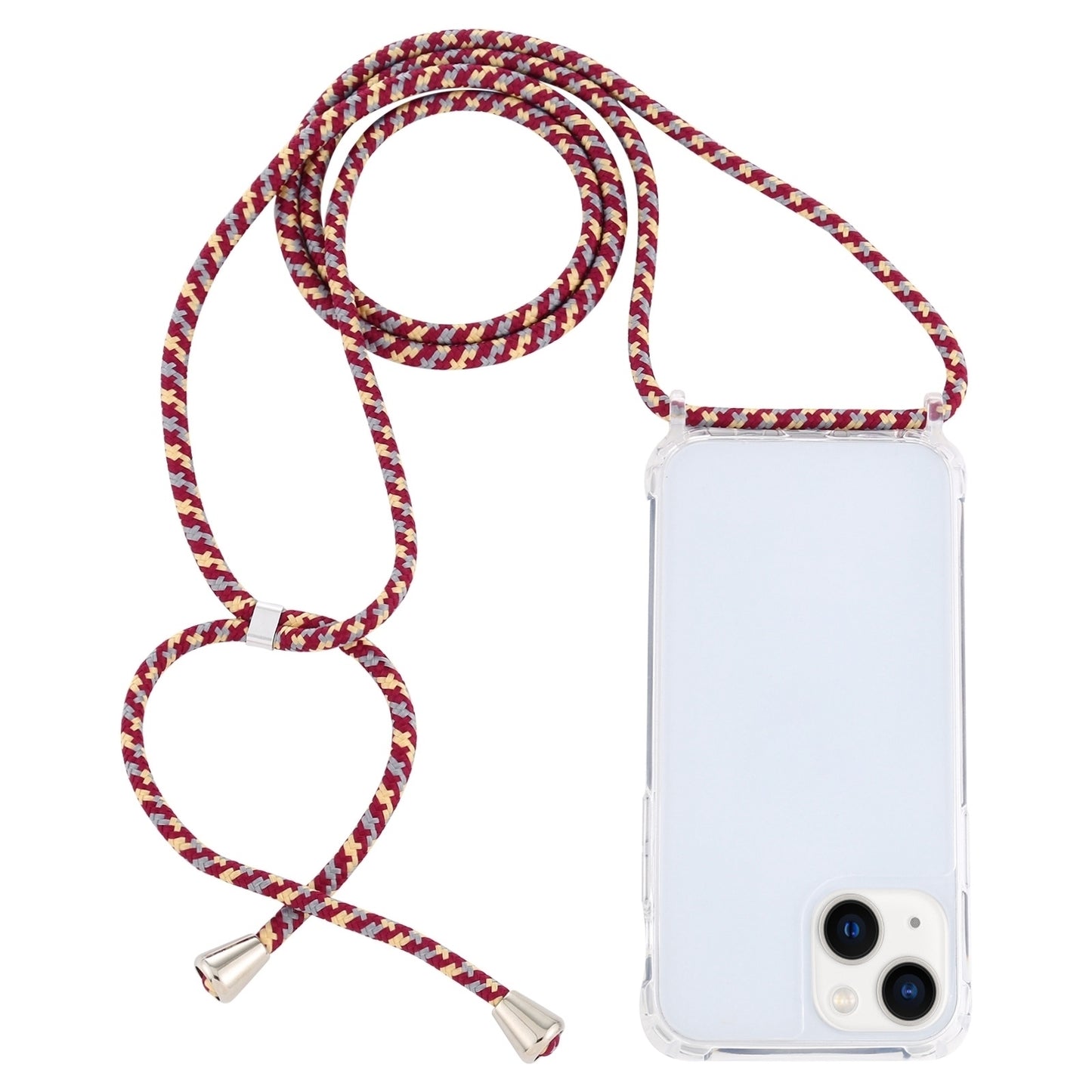 ELECTROPRIME For iPhone 15 Transparent Acrylic Airbag Shockproof Phone Protective Case with Lanyard(Red Apricot Grey Rough Grain)