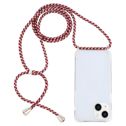 ELECTROPRIME For iPhone 15 Transparent Acrylic Airbag Shockproof Phone Protective Case with Lanyard(Red Apricot Grey Rough Grain)