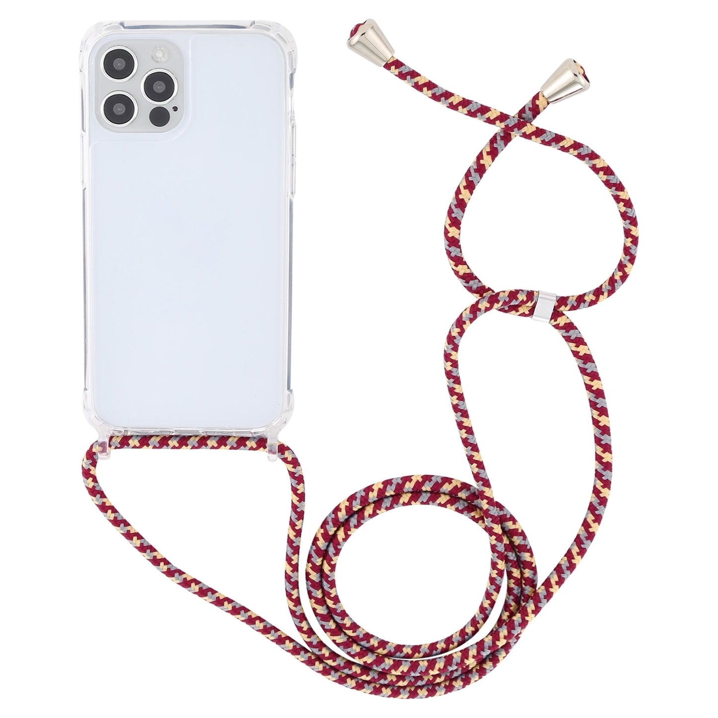 ELECTROPRIME For iPhone 15 Transparent Acrylic Airbag Shockproof Phone Protective Case with Lanyard(Red Apricot Grey Rough Grain)