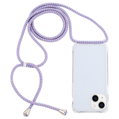 ELECTROPRIME For iPhone 15 Transparent Acrylic Airbag Shockproof Phone Protective Case with Lanyard(Purple Blue Apricot)