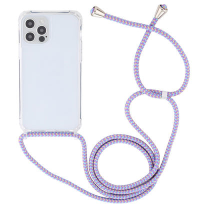 ELECTROPRIME For iPhone 15 Transparent Acrylic Airbag Shockproof Phone Protective Case with Lanyard(Purple Blue Apricot)