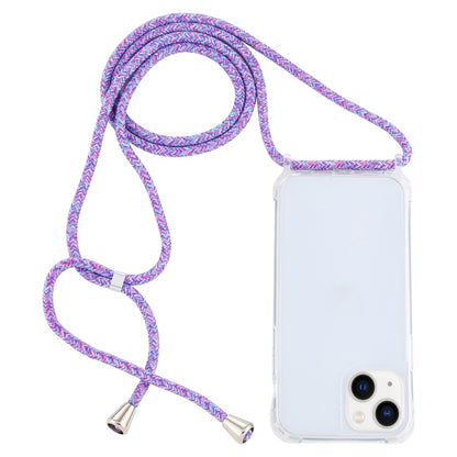 ELECTROPRIME For iPhone 15 Transparent Acrylic Airbag Shockproof Phone Protective Case with Lanyard(Purple Rainbow)