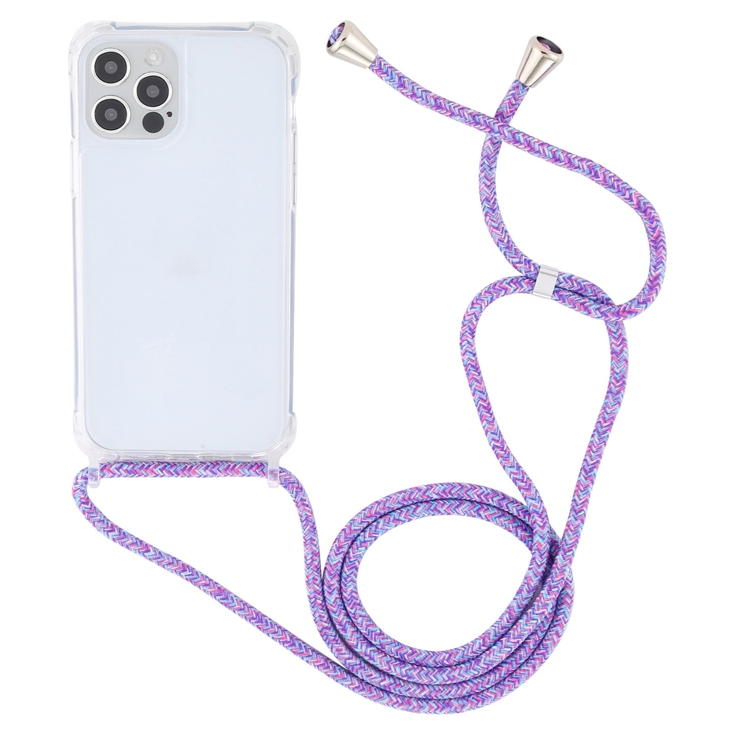 ELECTROPRIME For iPhone 15 Transparent Acrylic Airbag Shockproof Phone Protective Case with Lanyard(Purple Rainbow)