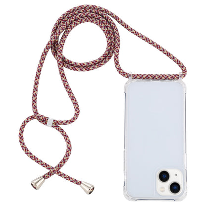 ELECTROPRIME For iPhone 15 Transparent Acrylic Airbag Shockproof Phone Protective Case with Lanyard(Red Apricot Grey Fine Lines)