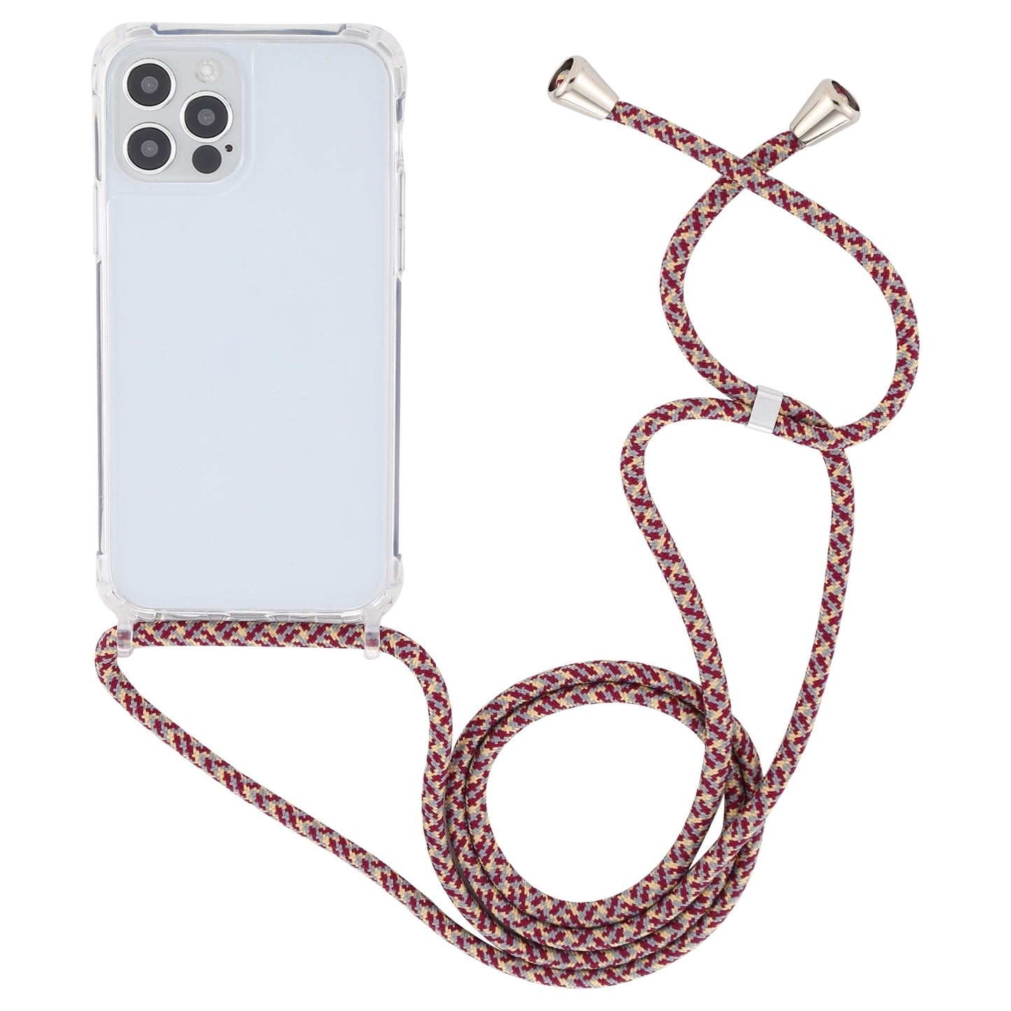 ELECTROPRIME For iPhone 15 Transparent Acrylic Airbag Shockproof Phone Protective Case with Lanyard(Red Apricot Grey Fine Lines)