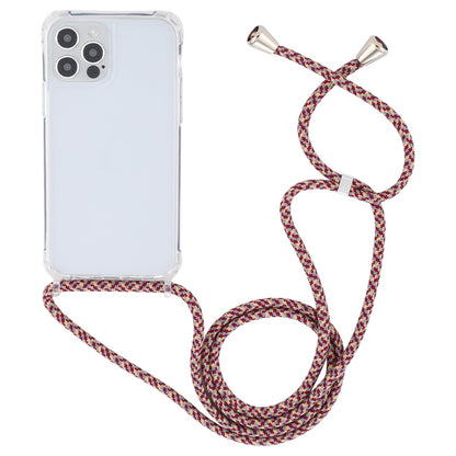ELECTROPRIME For iPhone 15 Transparent Acrylic Airbag Shockproof Phone Protective Case with Lanyard(Red Apricot Grey Fine Lines)