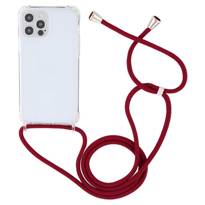 ELECTROPRIME For iPhone 15 Transparent Acrylic Airbag Shockproof Phone Protective Case with Lanyard(Claret)