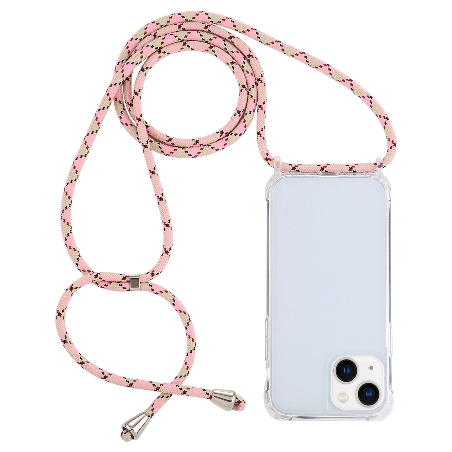 ELECTROPRIME For iPhone 15 Transparent Acrylic Airbag Shockproof Phone Protective Case with Lanyard(Pink Apricot Coffee)
