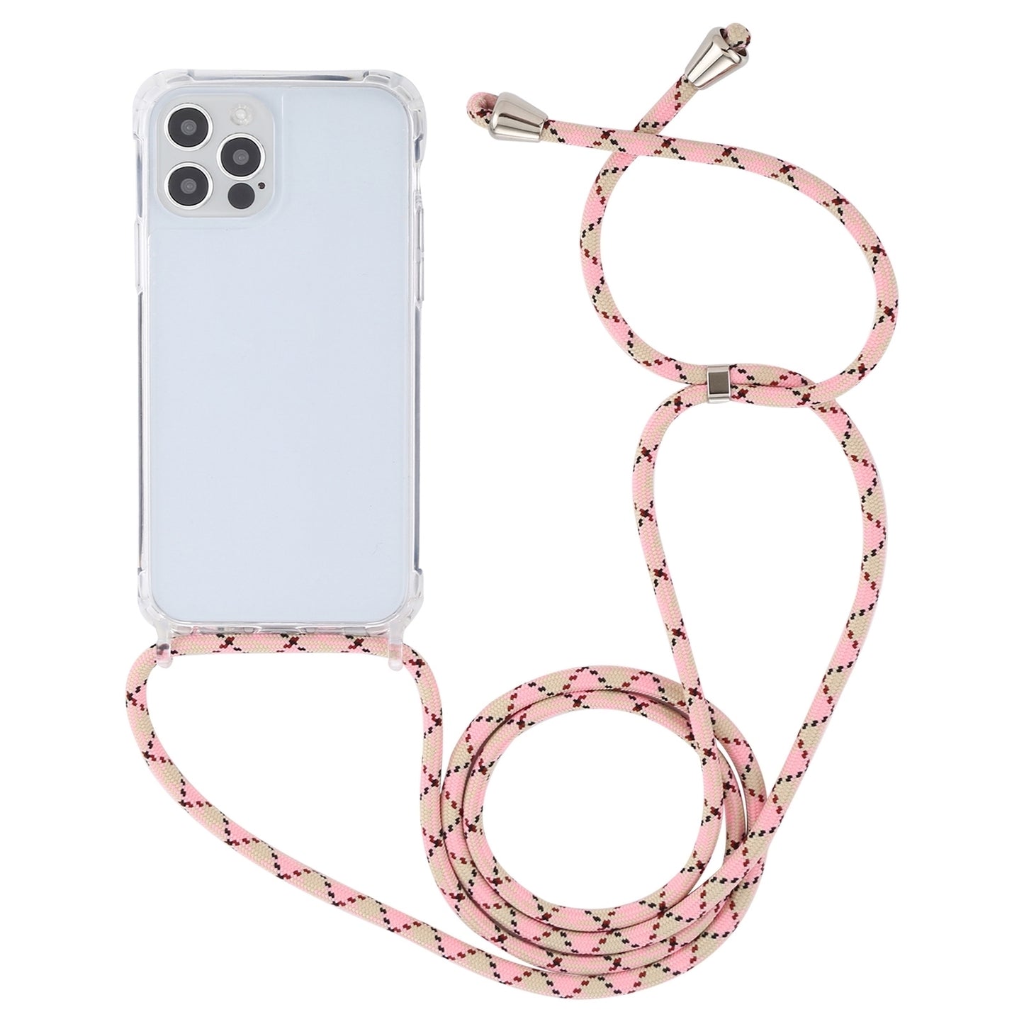ELECTROPRIME For iPhone 15 Transparent Acrylic Airbag Shockproof Phone Protective Case with Lanyard(Pink Apricot Coffee)