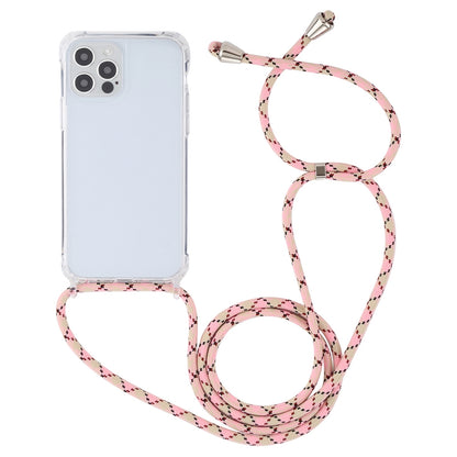 ELECTROPRIME For iPhone 15 Transparent Acrylic Airbag Shockproof Phone Protective Case with Lanyard(Pink Apricot Coffee)
