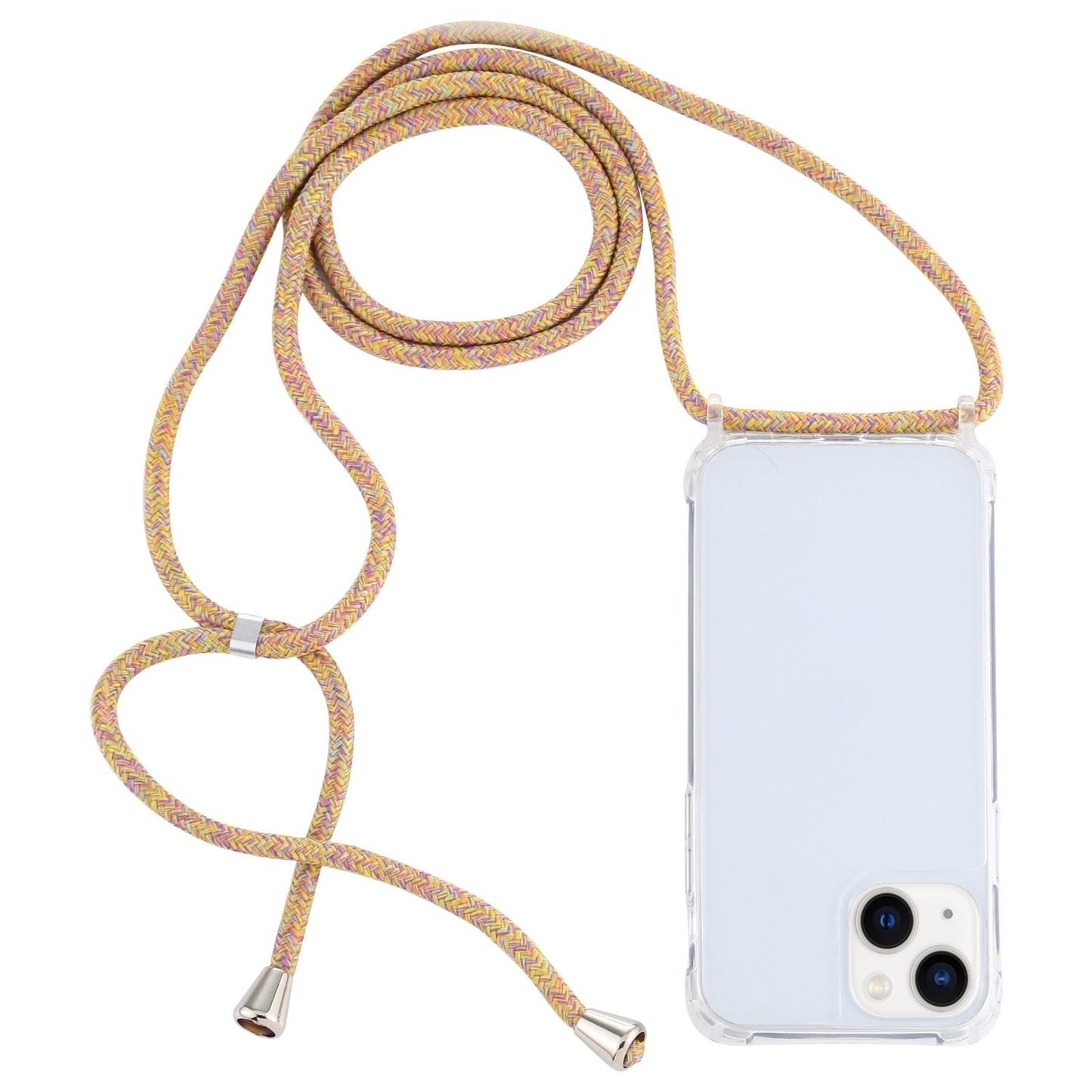 ELECTROPRIME For iPhone 15 Transparent Acrylic Airbag Shockproof Phone Protective Case with Lanyard(Yellow Rainbow)
