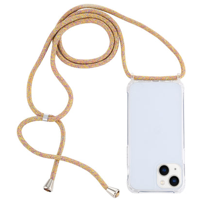ELECTROPRIME For iPhone 15 Transparent Acrylic Airbag Shockproof Phone Protective Case with Lanyard(Yellow Rainbow)