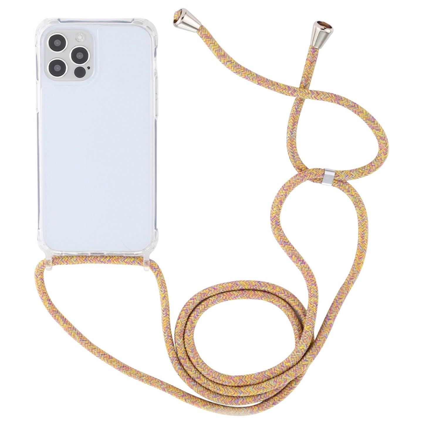 ELECTROPRIME For iPhone 15 Transparent Acrylic Airbag Shockproof Phone Protective Case with Lanyard(Yellow Rainbow)